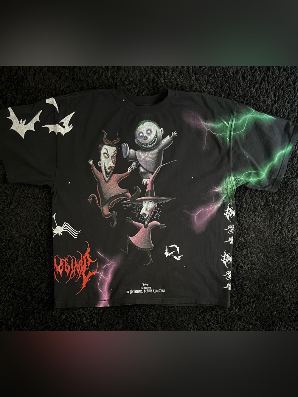 The Nightmare Before Christmas Black Graphic Tee with Green & Purple Accents